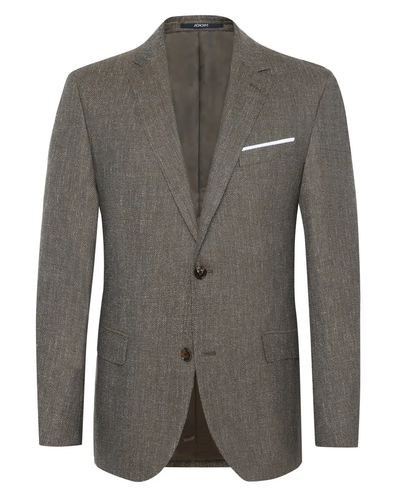 JOOP! Einreihiges Sakko mit Struktur aus einem Wolle-Leinen-Mix, Slim in Braun