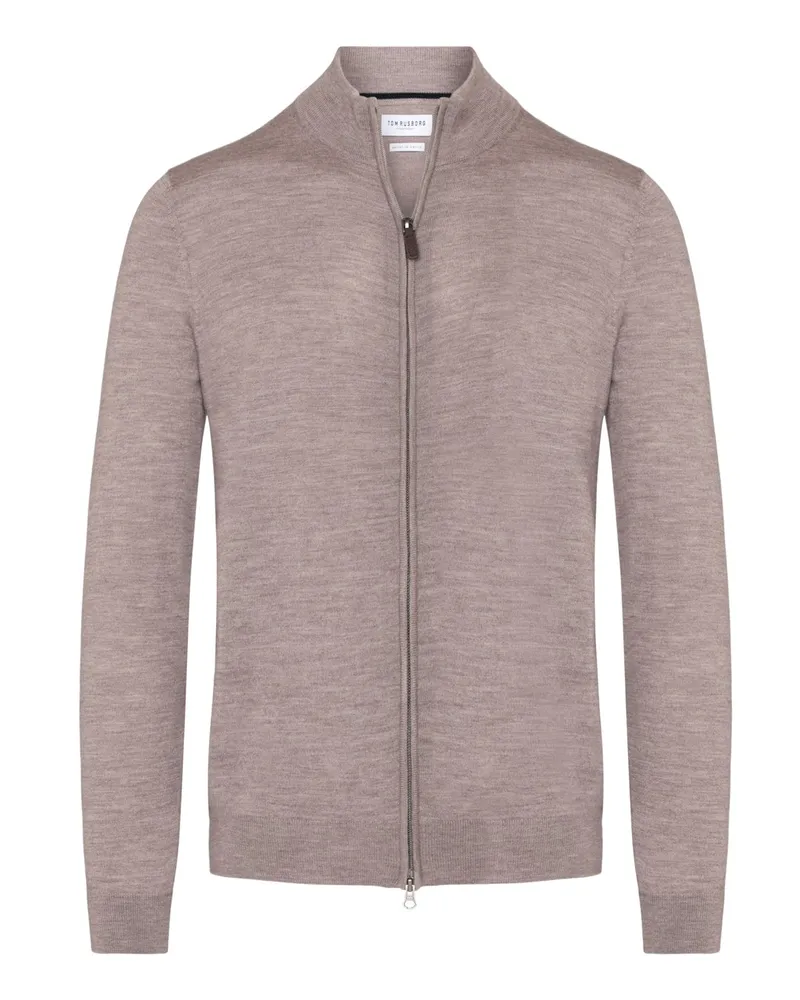 Tom Rusborg Leichte Strickjacke aus Merinowolle mit Zip in Braun