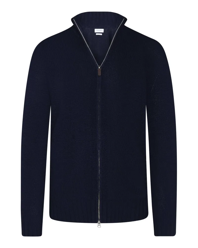Tom Rusborg Softe Strickjacke aus Merinowolle mit Zip und Kaschmiranteil in Marine