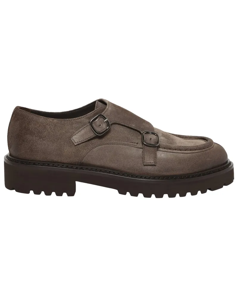 Doucal´s Doppelmonk-Schuhe aus Wildleder mit Blockabsatz und Profil in Dunkelbraun
