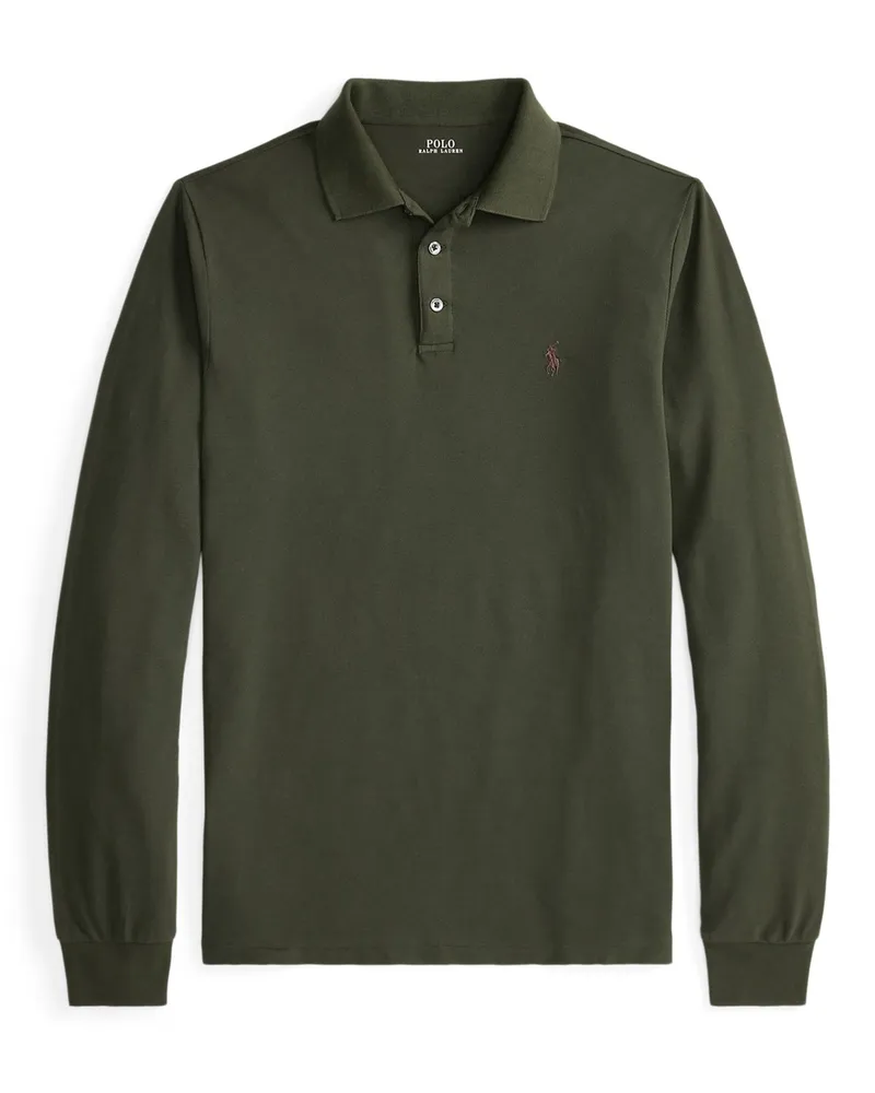 Ralph Lauren Langarm-Poloshirt mit Stretch-Anteil, Custom Slim Fit in Oliv
