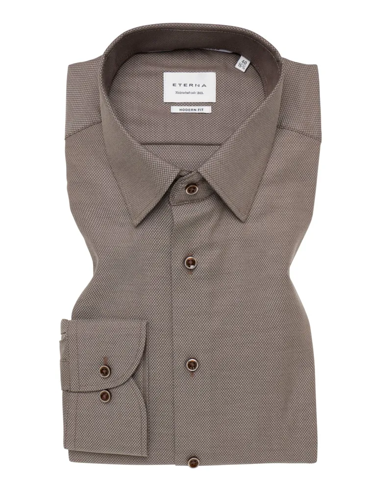 Eterna Strukturiertes Hemd aus Baumwolle in Natural Stretch-Qualität, Modern Fit in Braun