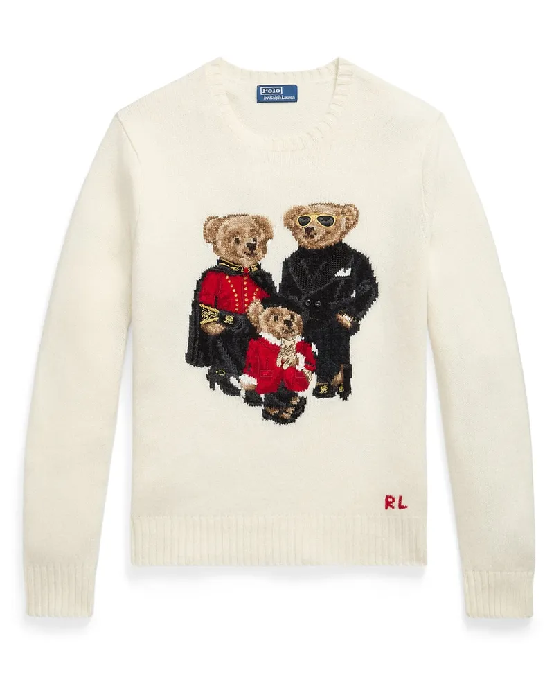 Ralph Lauren Pullover aus Wolle und Kaschmir mit Polo-Bear-Motiv in Offwhite