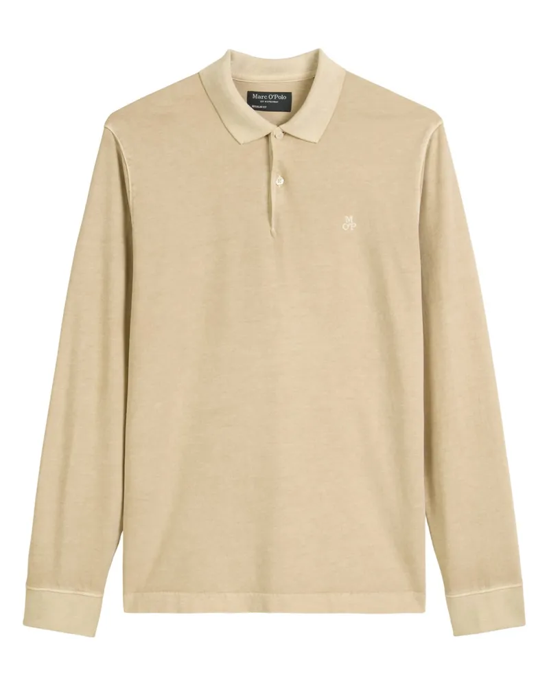 Marc O'Polo Langarm-Poloshirt mit Label-Stickerei, Regular Fit in Beige