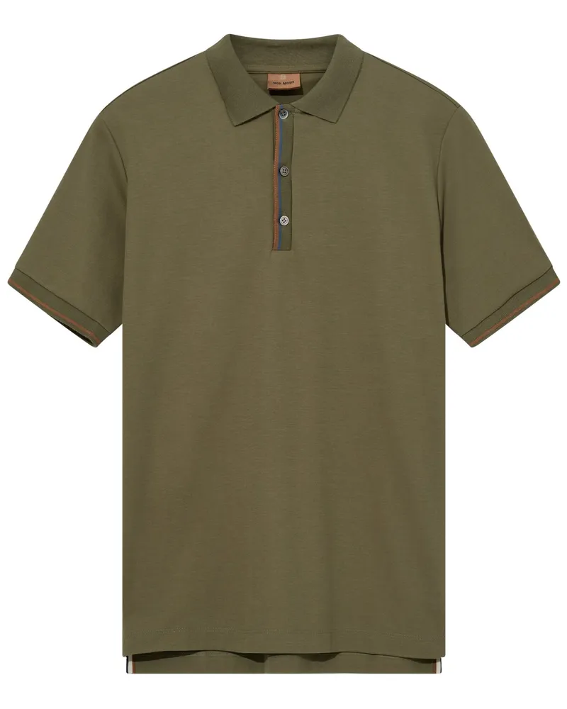 Mos Mosh Poloshirt mit Kontraststreifen an der Knopfleiste in Oliv
