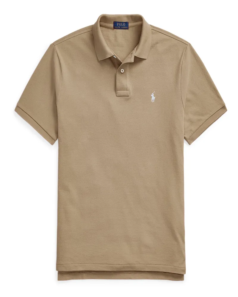Ralph Lauren Piqué-Poloshirt mit Polosreiter-Stickrei, Custom Slim Fit in Khaki