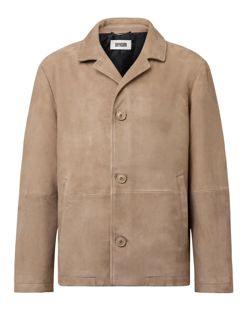 Drykorn Velourslederjacke Louvin mit schmalem Reverskragen in Beige