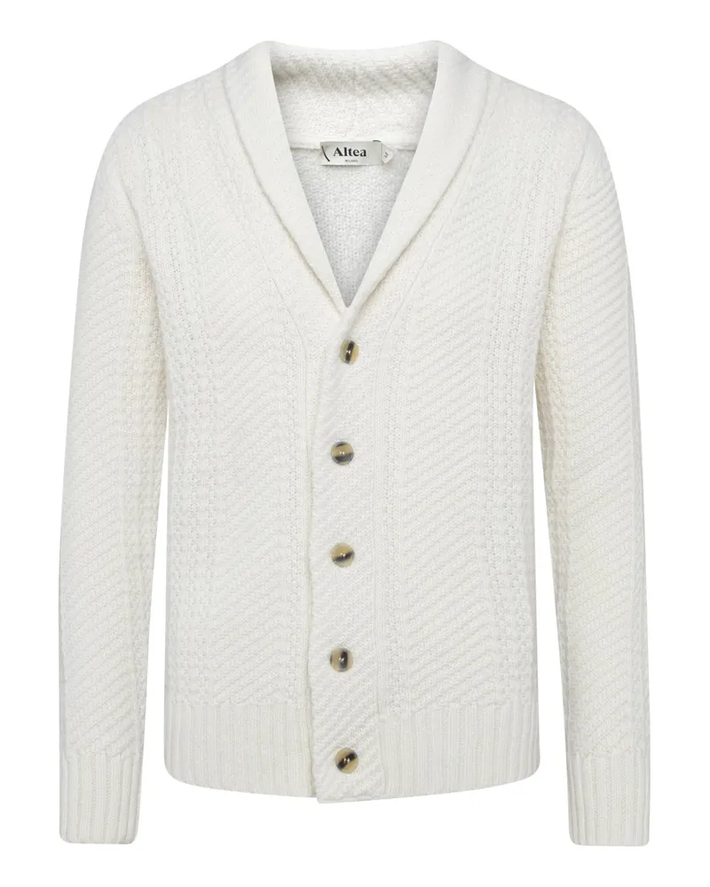 Altea Strickjacke aus einem Wolle-Kaschmir-Mix mit Schalkragen in Offwhite