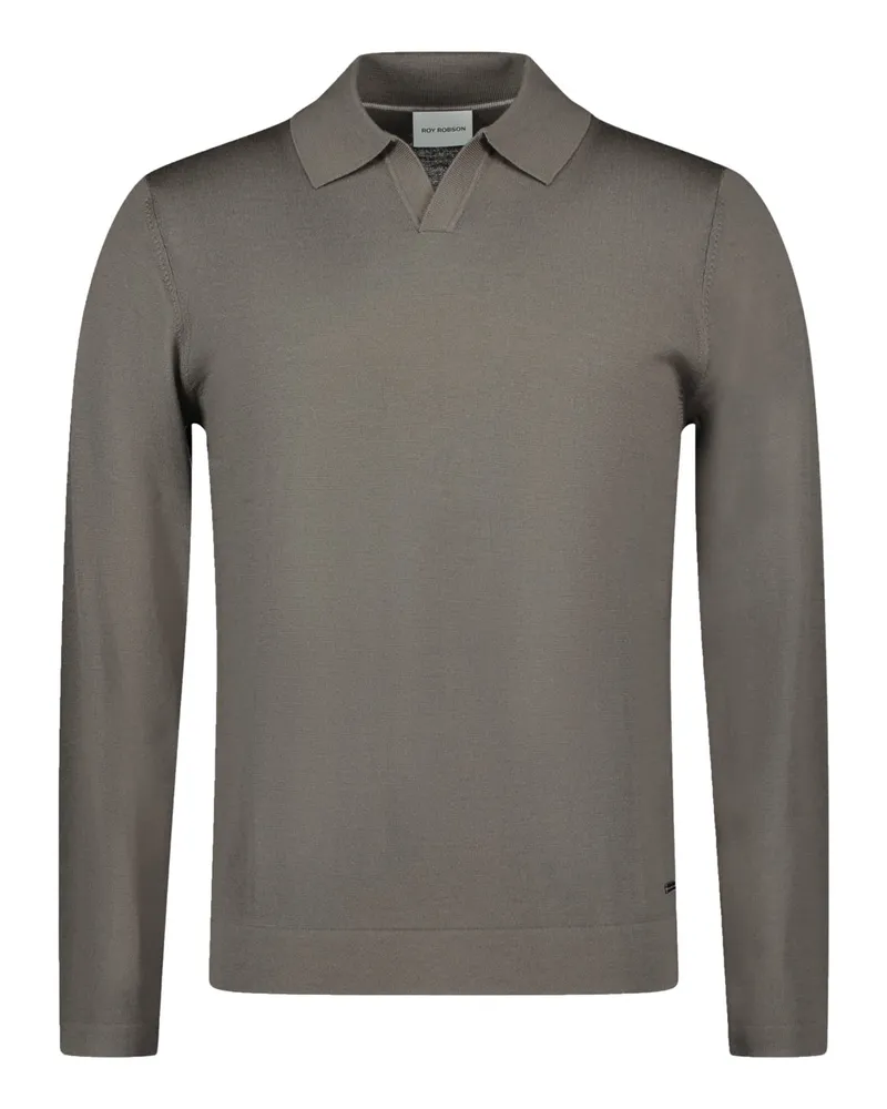 Roy Robson Langarm-Poloshirt aus Merinowolle mit Variokragen in Braun