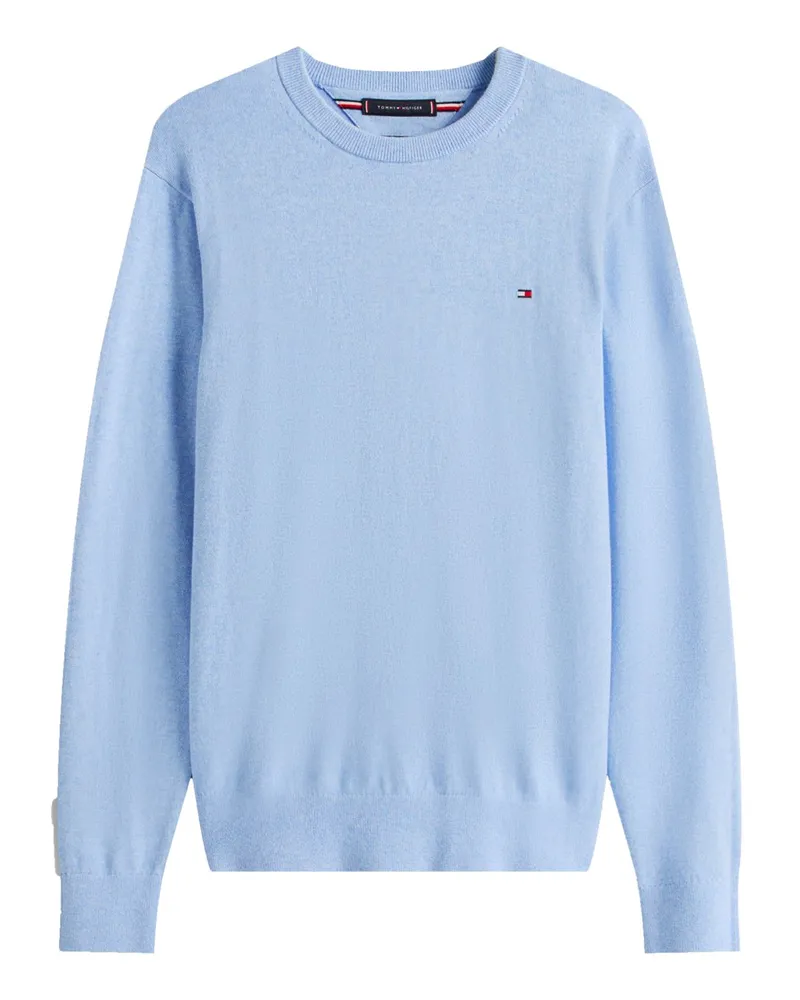 Tommy Hilfiger Softer Rundhalspullover mit Kaschmiranteil und kleiner Flag-Stickerei in Hellblau