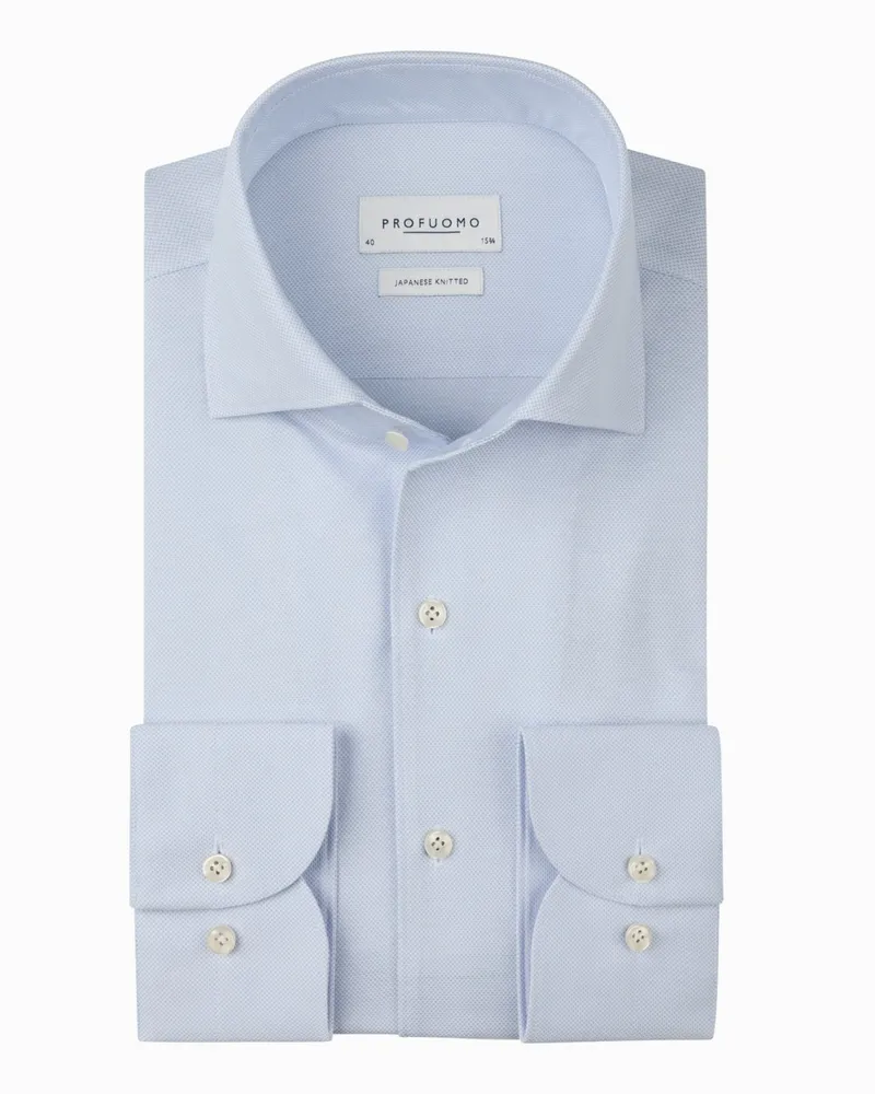 Profuomo Japanese Knitted Hemd aus einem Baumwoll-Mix, Slim Fit in Hellblau