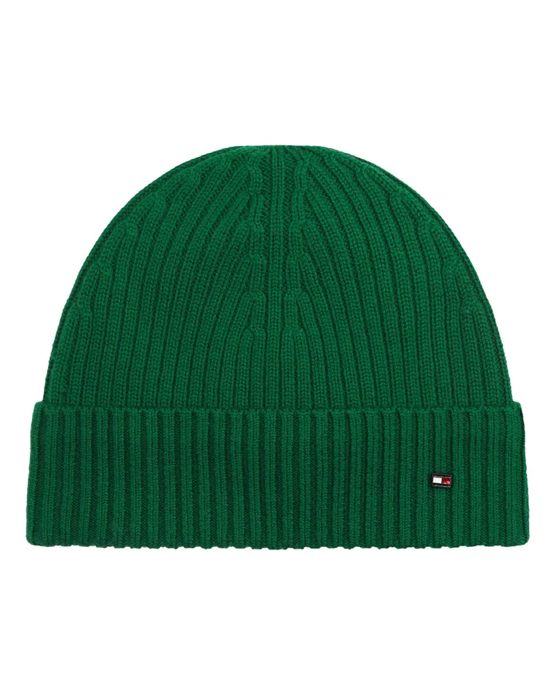 Tommy Hilfiger Strickmütze aus Wolle mit Logo-Pin in Grün
