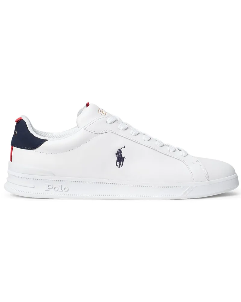 Ralph Lauren Weiße Leder-Sneaker Heritage Court II mit Streifenakzenten in Weiß