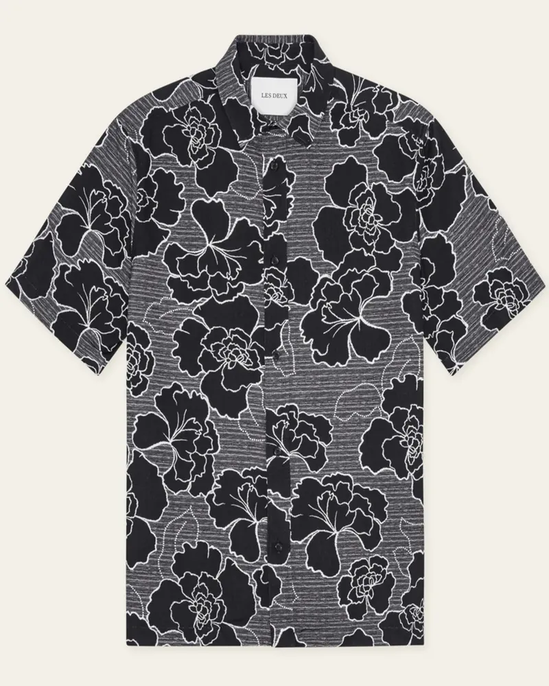 LES DEUX Kurzarmhemd mit floralem Print mit Lyocell-Anteil in Schwarz