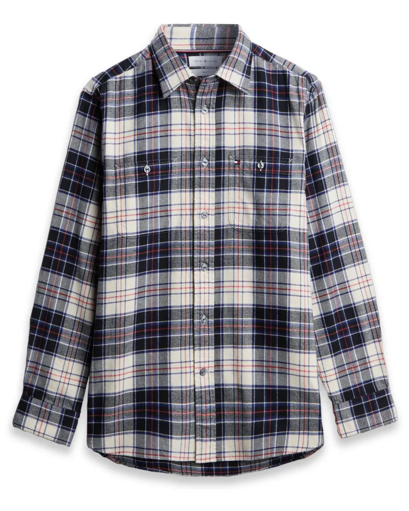 Tommy Hilfiger Flanellhemd mit Check-Muster und Brusttaschen, Classic Fit in Grau