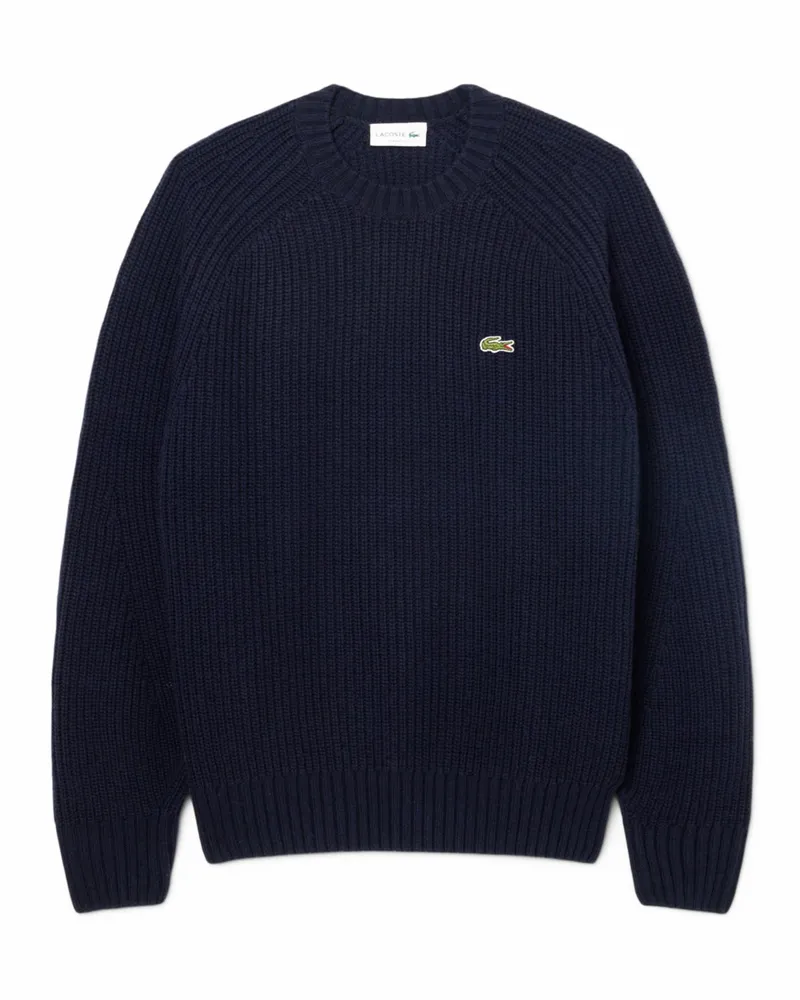 Lacoste Pullover aus geripptem Wollstrick mit Logo-Aufnäher, Classic Fit in Marine