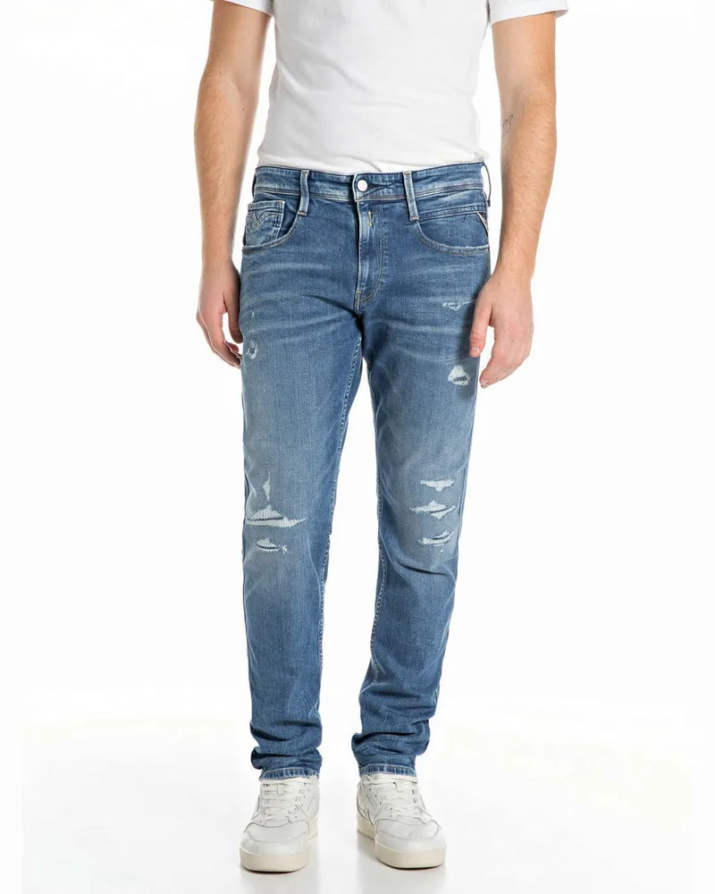 Replay Jeans Anbass mit Stretchanteil im Used-Look, Slim Fit in Hellblau