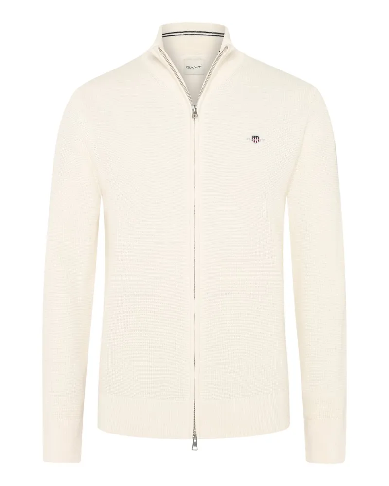 Gant Strickjacke aus Baumwolle mit Logo-Aufnäher in Offwhite