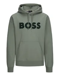 HUGO BOSS Hoodie aus Baumwolle mit Logo-Schriftzug, Oversized Fit Oliv