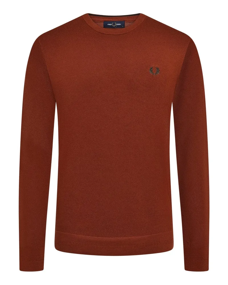 Fred Perry Rundhalspullover aus Baumwolle in Reiskornstrick in Orange