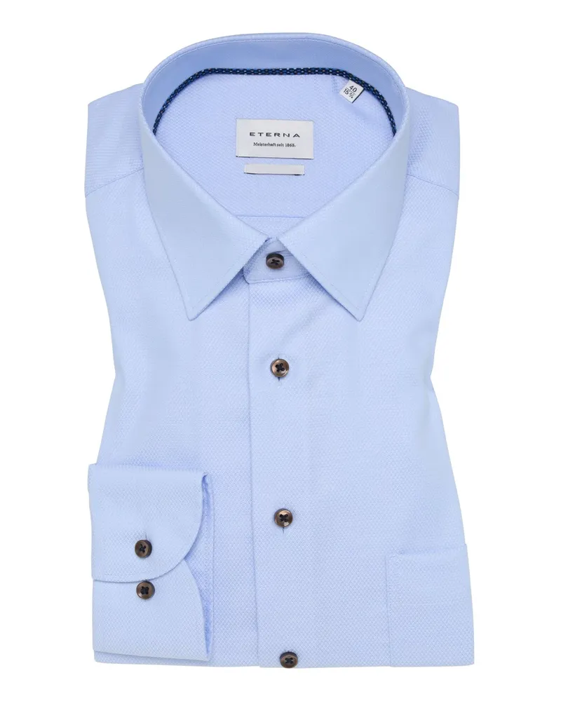 Eterna Bügelfreies Baumwollhemd mit Struktur, Comfort Fit in Hellblau