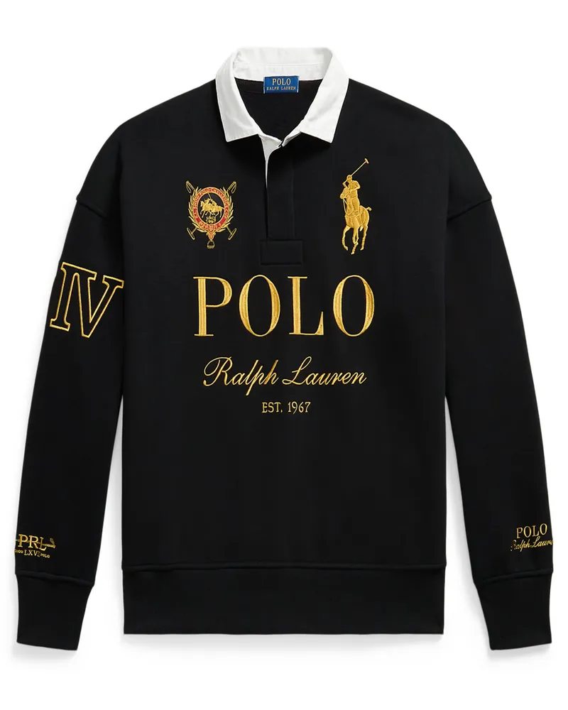 Ralph Lauren Rugby-Sweatshirt mit großen goldenen Stickereien, Relaxed Fit in Schwarz