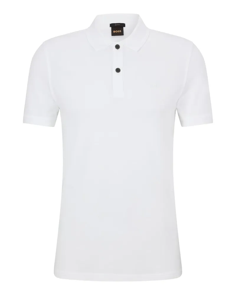 HUGO BOSS Piqué-Poloshirt mit gummiertem Logo-Emblem in Weiß