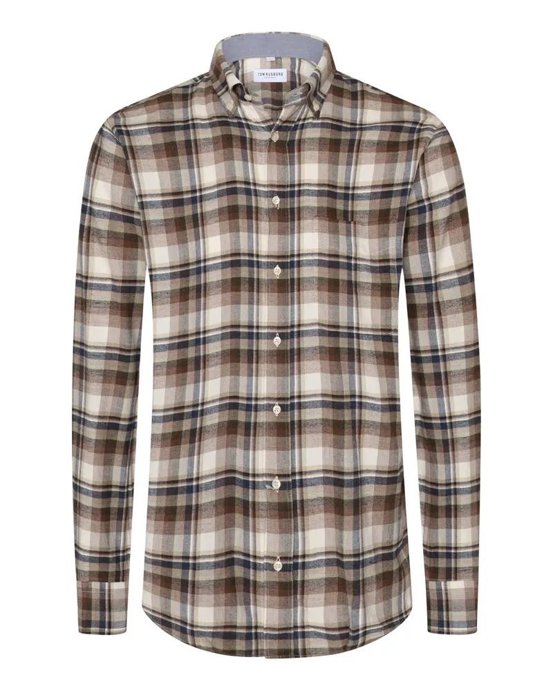 Tom Rusborg Softes Flanellhemd mit Brusttasche und Check-Muster, Regular in Braun