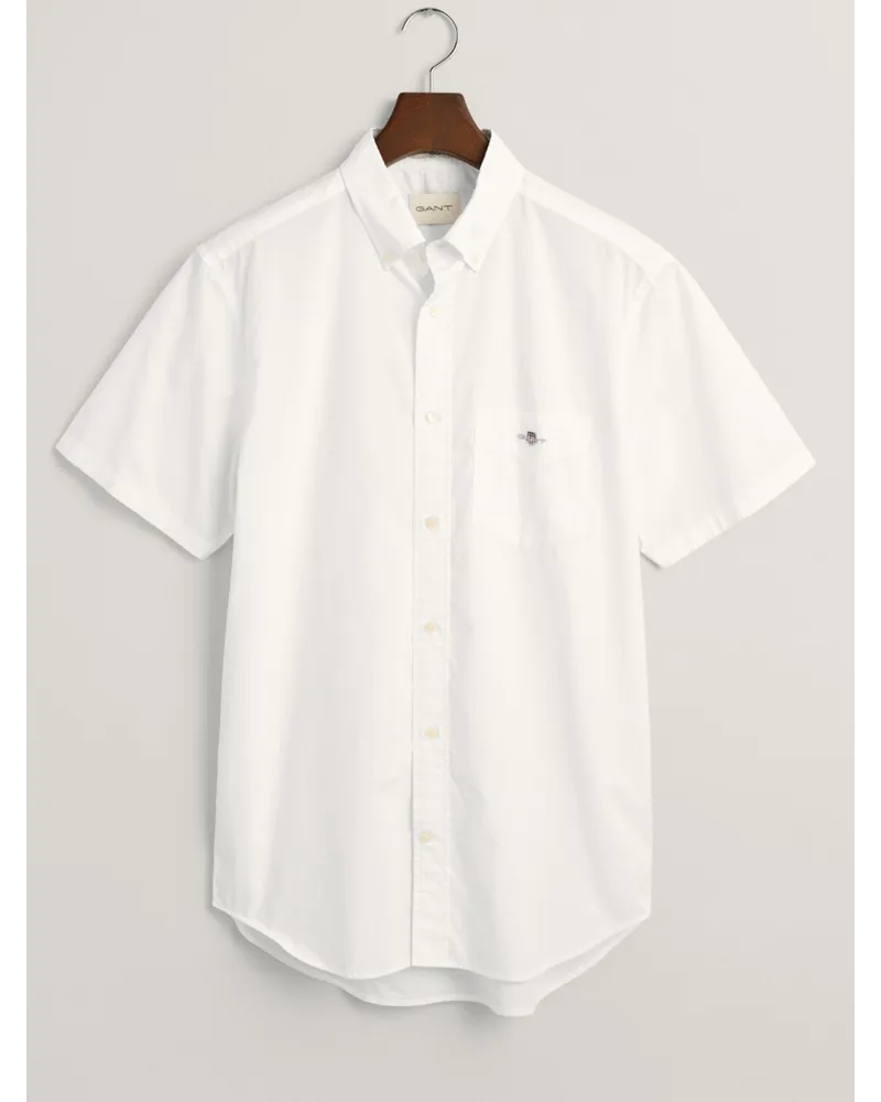 Gant Kurzarmhemd mit Brusttasche und Logo-Stickerei, Regular Fit in Weiß