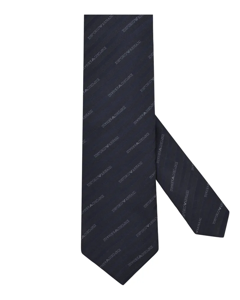 Emporio Armani Seidenkrawatte mit Label-Schriftzug und Diagonalstreifen in Schwarz