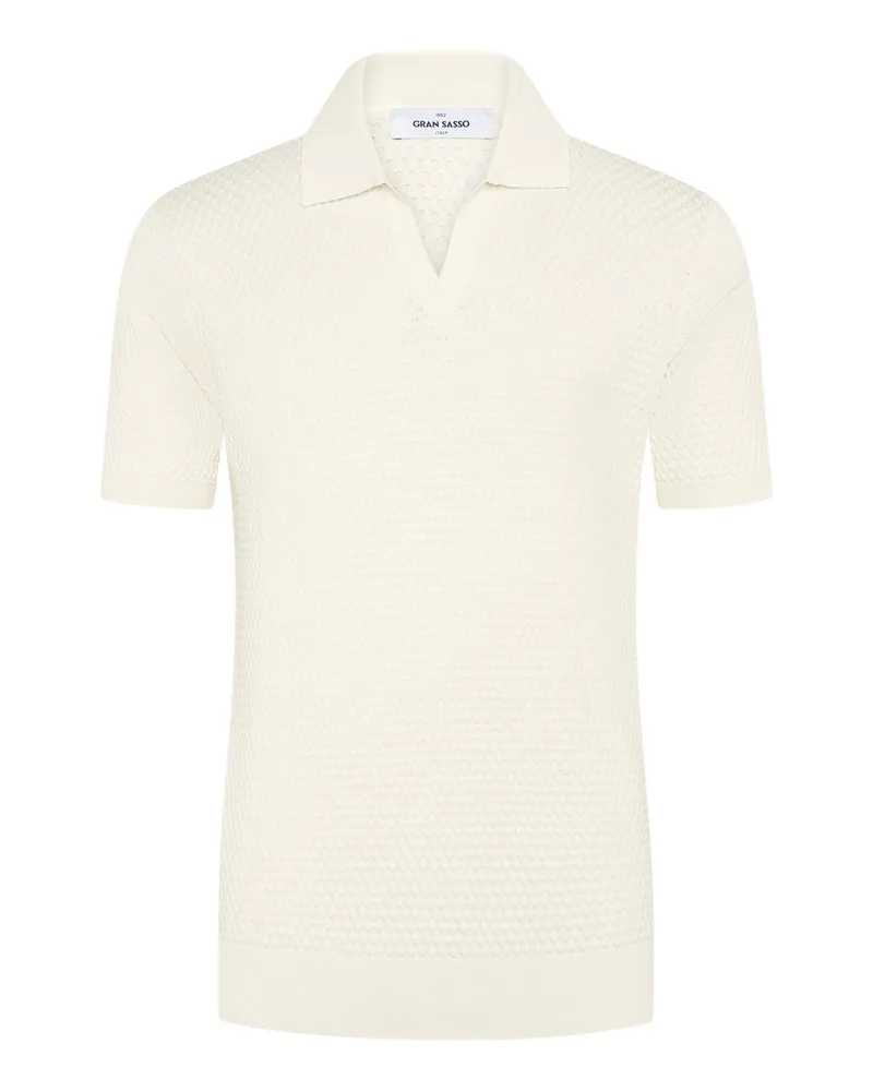 Gran Sasso Feinstrick-Poloshirt in Wabenstruktur mit Variokragen in Offwhite