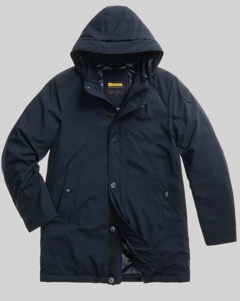 Blauer Daunenparka Chester mit Logo-Patch und abtrennbarer Kapuze in Marine