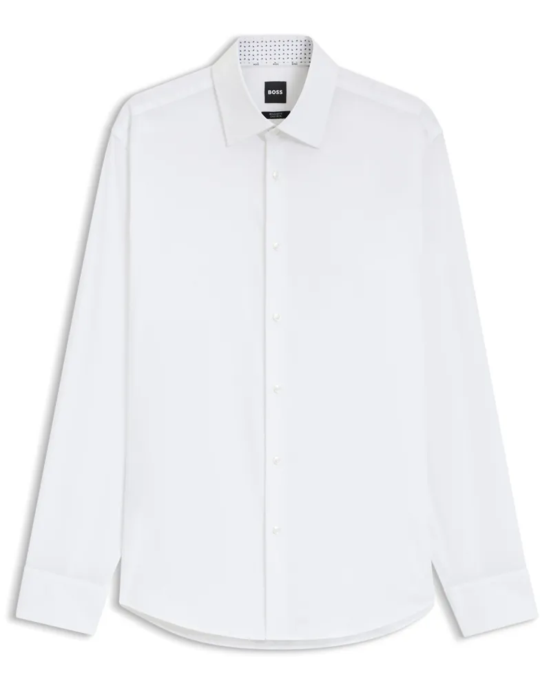 HUGO BOSS Unifarbenes Stretch-Hemd mit Ausputz, Regular Fit in Weiß