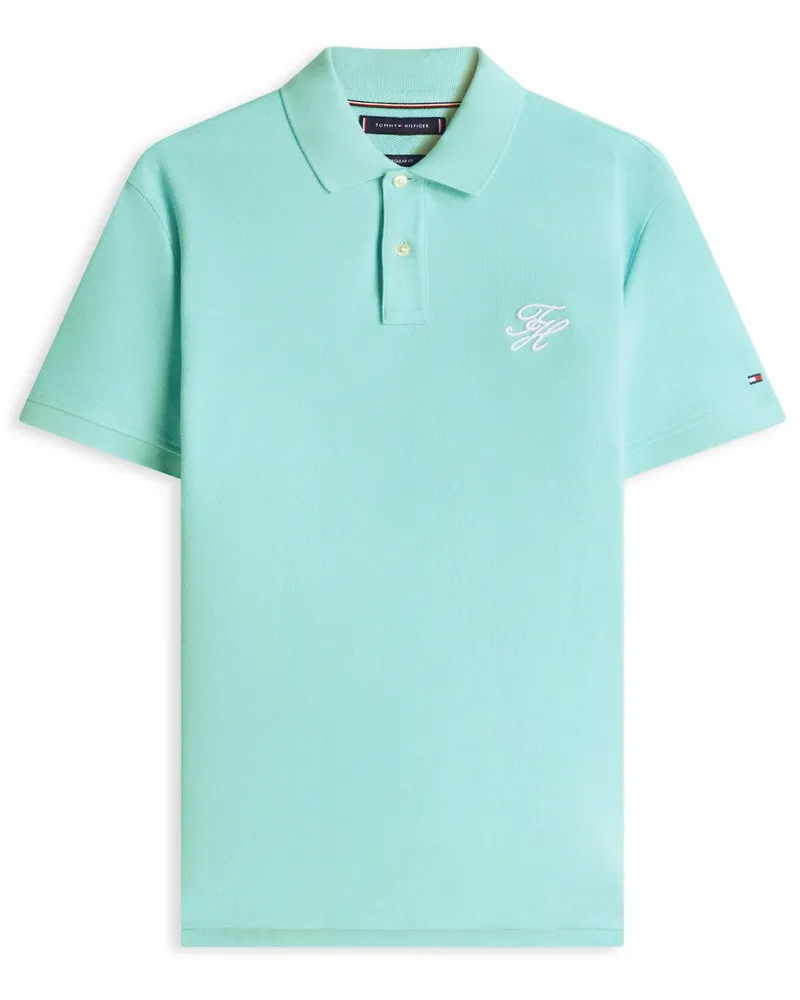 Tommy Hilfiger Poloshirt aus einem Baumwoll-Mesh mit Monogramm-Stickerei, Regular Fit in Blau