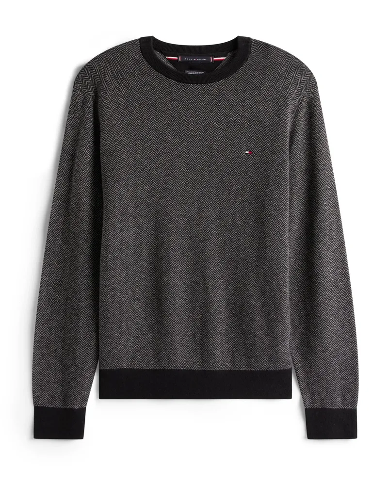 Tommy Hilfiger Softer Pullover mit Kaschmir und Fischgrätmuster in Schwarz