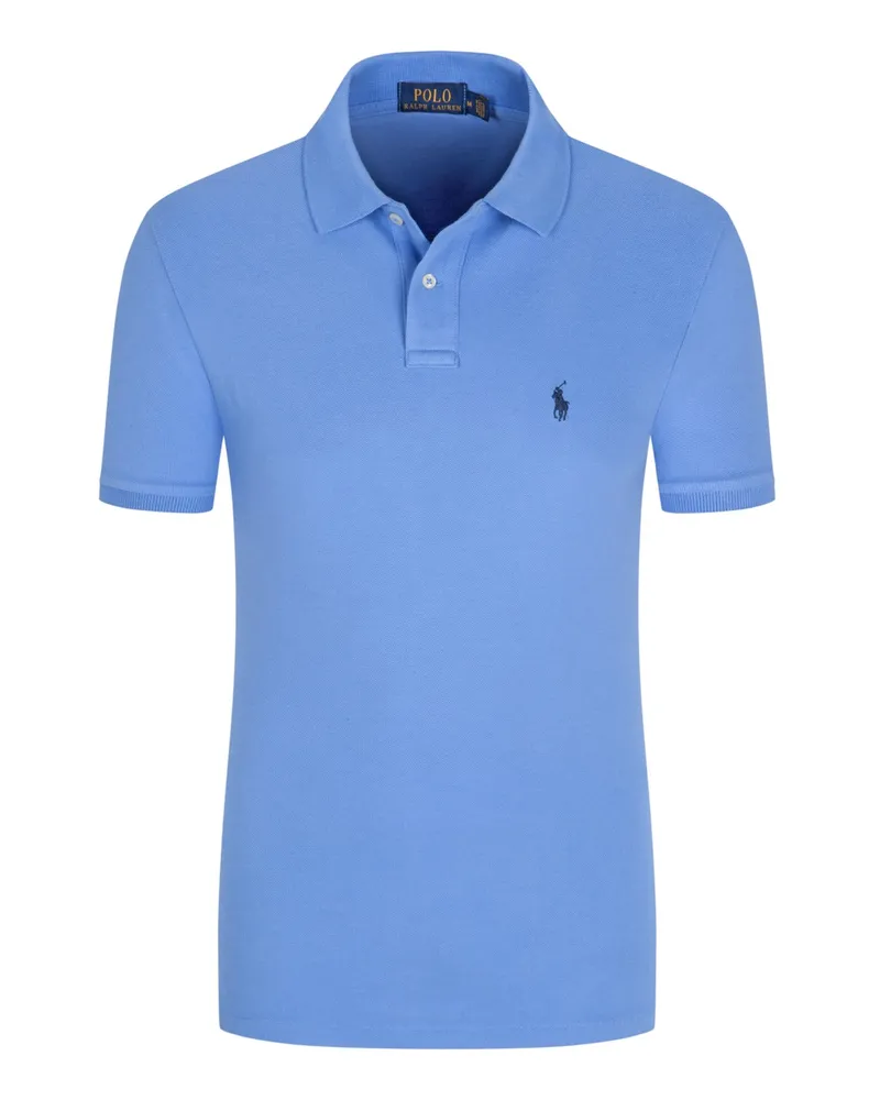 Ralph Lauren Piqué-Poloshirt mit Polosreiter-Stickrei, Custom Slim Fit in Blau