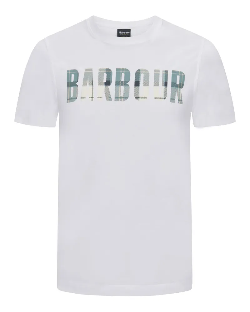 Barbour T-Shirt mit kariertem Label-Print, Tailored Fit in Weiß