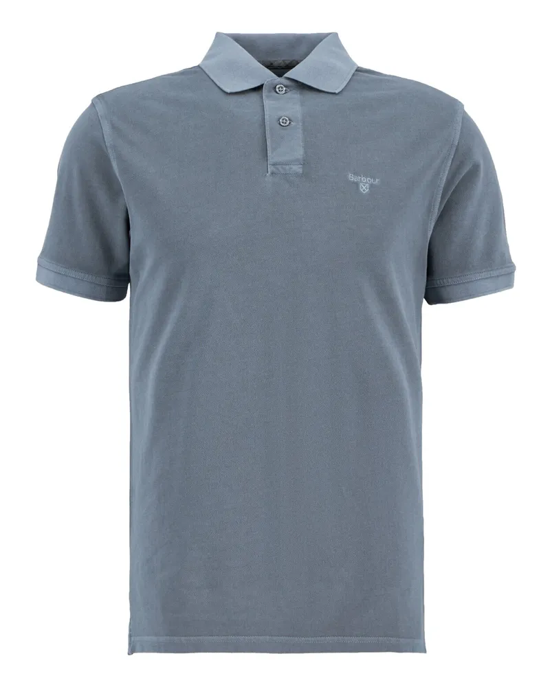 Barbour Piqué-Poloshirt aus Baumwolle mit Label-Schriftzug, Tailored Fit in Blau