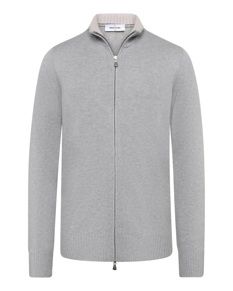 Gran Sasso Softe Strickjacke mit Zip aus einem Schurwoll-Mix mit Kaschmir in Hellgrau