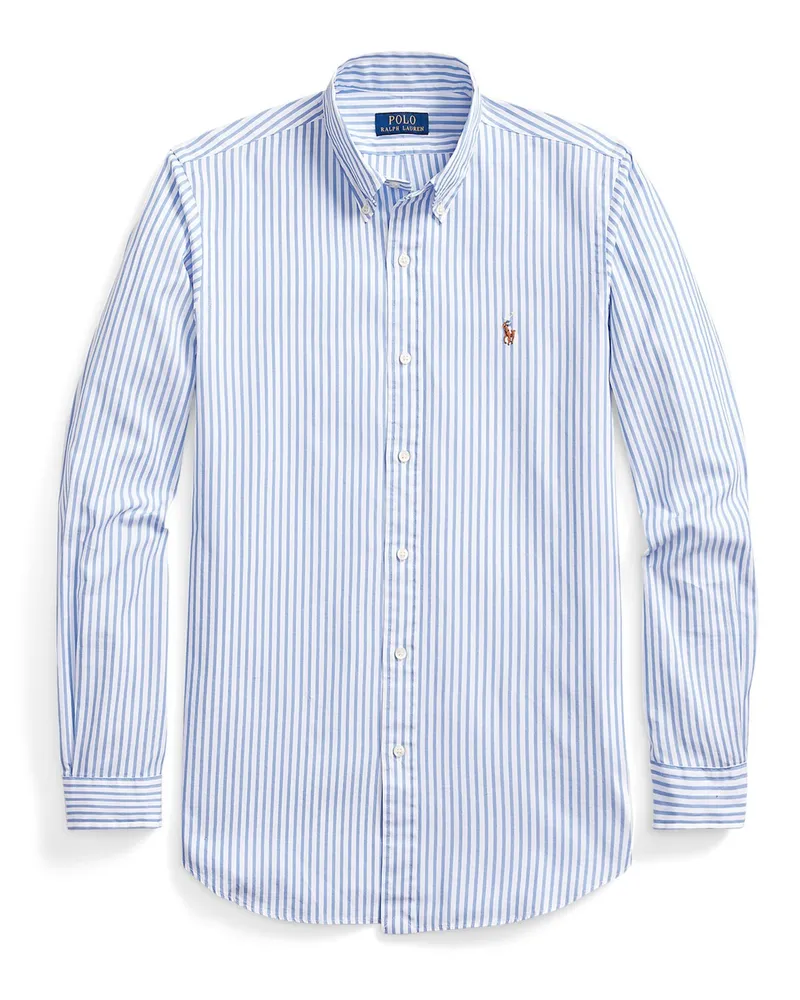 Ralph Lauren Hemd mit Streifen und Poloreiter-Stickerei, Custom Fit in Hellblau
