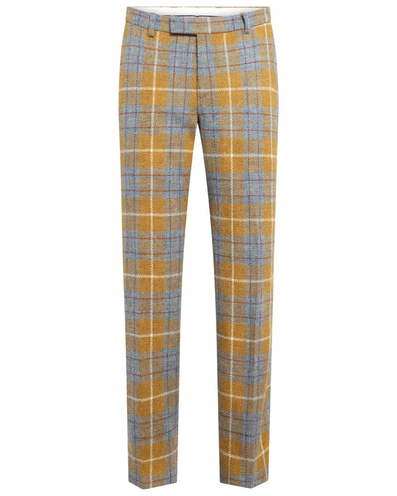 Wellington of Bilmore Teilgefütterte Anzughose aus Harris Tweed mit Fensterkaro in Gelb
