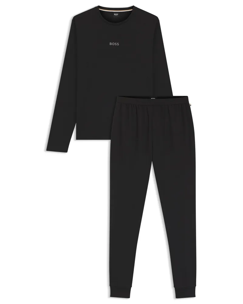 HUGO BOSS Leichter Schlafanzug aus einem Baumwoll-Jersey in Schwarz