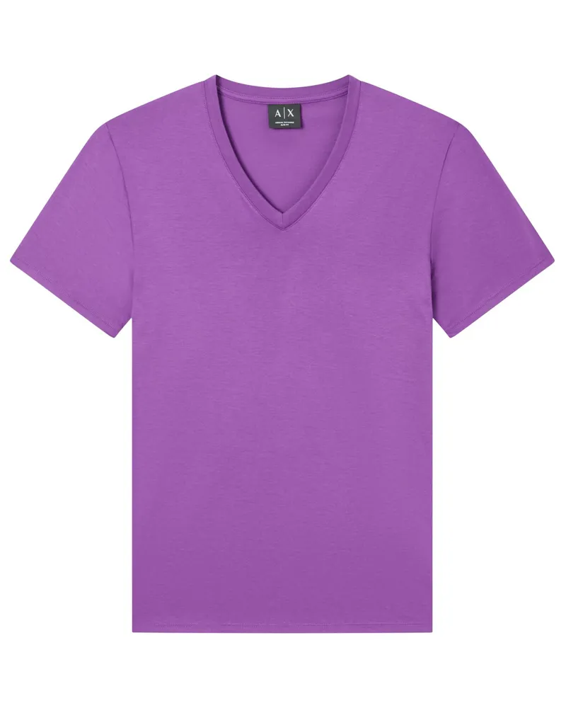Armani Exchange Glattes T-Shirt aus Pima Baumwolle mit V-Ausschnitt in Lila