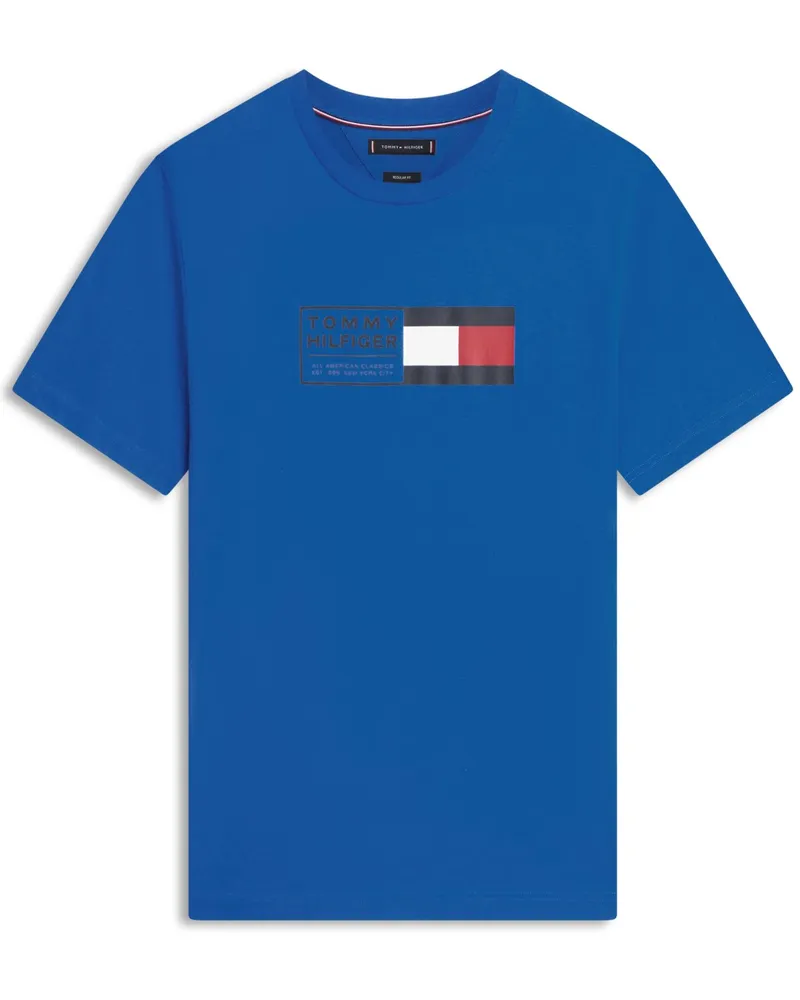 Tommy Hilfiger T-Shirt aus Baumwolle mit Label-Frontprint, Regular Fit in Königsblau