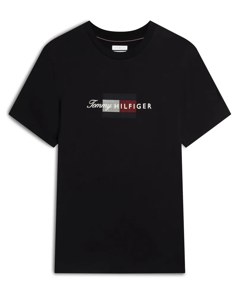 Tommy Hilfiger T-Shirt aus Baumwolle mit Label-Print, Regular Fit in Schwarz