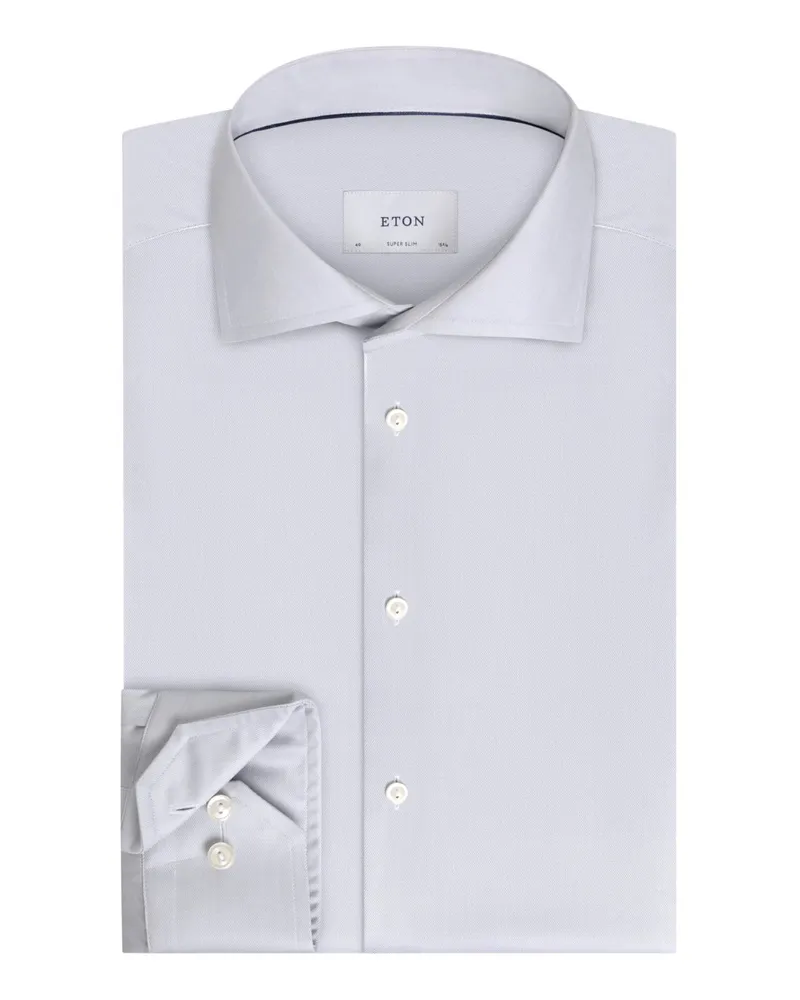 Eton Unifarbenes Twill-Businesshemd mit New Kentkragen, Super Slim in Hellgrau
