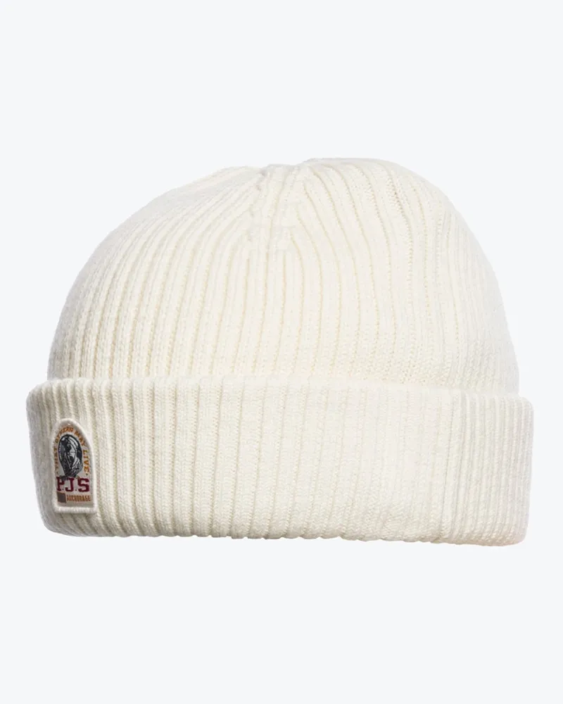 Parajumpers Strickmütze aus einem Merinowoll-Mix mit Label-Aufnäher in Offwhite