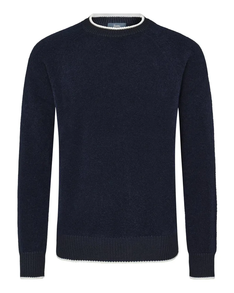 Herno Softer Rundhalspullover aus einem Merino-Mix in Bouclé-Strick, Regular in Marine