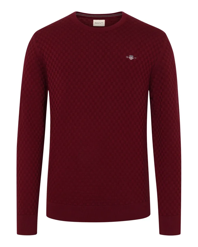 Gant Pullover mit Schachbrett-Struktur und O-Neck in Bordeaux
