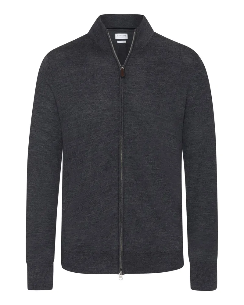 Tom Rusborg Leichte Strickjacke aus Merinowolle mit Zip in Anthrazit